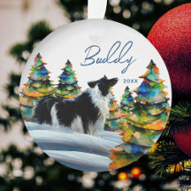 Border Collie im Winterschneewald Weihnachtsbaum