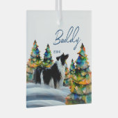 Border Collie im Winterschneewald Weihnachtsbaum Ornament Aus Glas (Vorderseite Rechts)