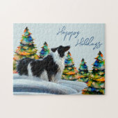Border Collie im Winterschneewald Weihnachtsbaum Puzzle (Horizontal)