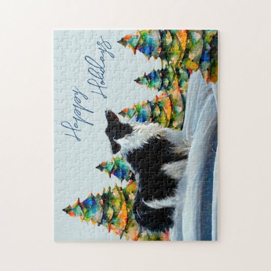 Border Collie im Winterschneewald Weihnachtsbaum Puzzle (Vertikal)