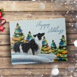 Border Collie im Winterschneewald Weihnachtsbaum Puzzle