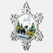 Border Collie im Winterschneewald Weihnachtsbaum Schneeflocken Zinn-Ornament (Rechts)