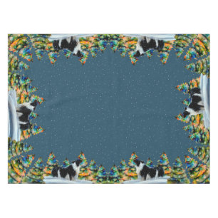 Border Collie im Winterschneewald Weihnachtsbaum Tischdecke