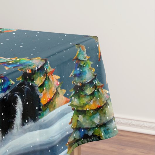 Border Collie im Winterschneewald Weihnachtsbaum Tischdecke (Beispiel)