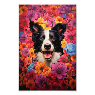 Border Collie in Blume Fotodruck