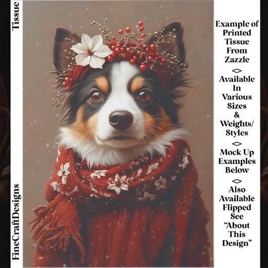 Border Collie in Festive Red Scarf EE2L Decoupage Seidenpapier