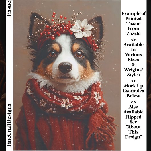 Border Collie in Festive Red Scarf EE2R Decoupage Seidenpapier