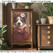 Border Collie in Festive Red Scarf EE2R Decoupage Seidenpapier