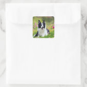 Border Collie in field of Blume Square Aufkleber (Tasche)