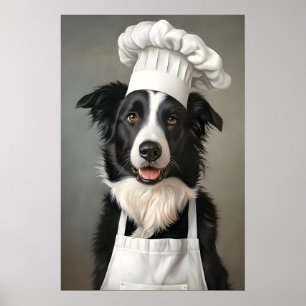 Border Collie in Kochmütze Poster, Haustierposter Poster