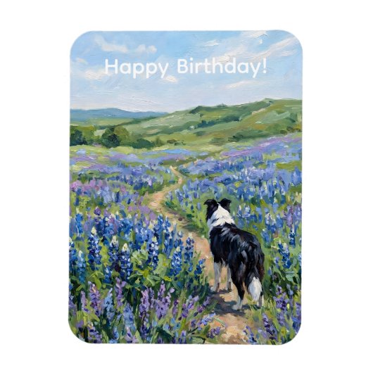 Border Collie in lila Blumen Magnet (Vertikal)