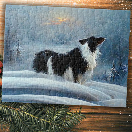Border Collie in Winter Snowy Landschaft Puzzle