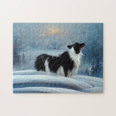 Border Collie in Winter Snowy Landschaft Puzzle (Horizontal)
