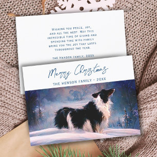 Border Collie in winterlicher schneebedeckter Land Feiertagskarte