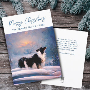 Border Collie in winterlicher schneebedeckter Land Feiertagskarte