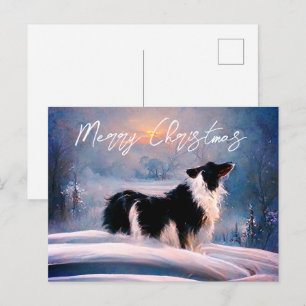 Border Collie in winterlicher Schneelandschaft Wei Feiertagspostkarte