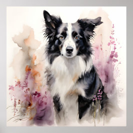 Border Collie Ink Portrait Poster
