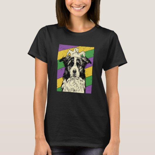Border Collie Jester Mardi Gras Dog Mom or Dad T-Shirt (Vorderseite)