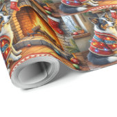 Border Collie Kamin mit Weihnachtslichtern Geschenkpapier (Rolleneckpunkt)