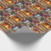 Border Collie Kamin mit Weihnachtslichtern Geschenkpapier (Ecke)