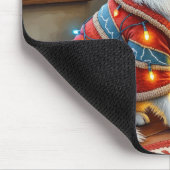 Border Collie Kamin mit Weihnachtslichtern Mousepad (Ecke)