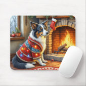 Border Collie Kamin mit Weihnachtslichtern Mousepad (Mit Mouse)