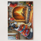 Border Collie Kamin mit Weihnachtslichtern Puzzle (Vertikal)