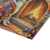Border Collie Kamin mit Weihnachtslichtern Schneidebrett (Ecke)