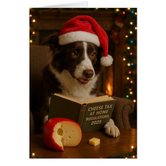 Border Collie 'Käse-Steuer' Weihnachtskarte (Vorne)