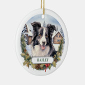 Border Collie Keramik Circle Ornament (Rechts)