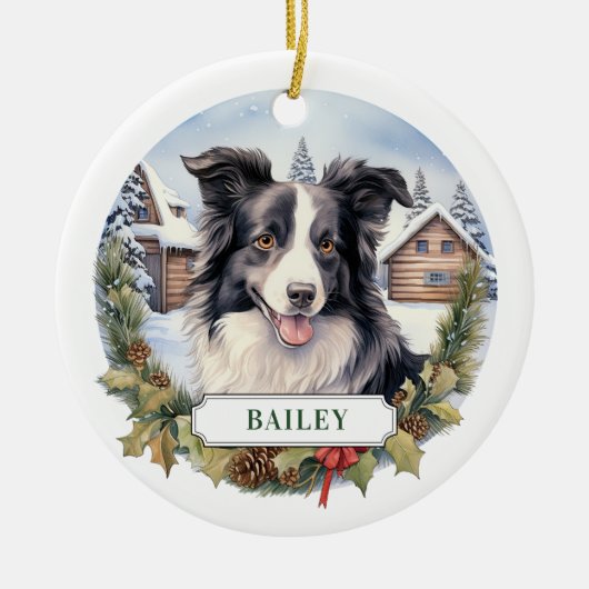 Border Collie Keramik Circle Ornament (Vorne)