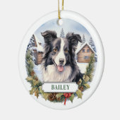 Border Collie Keramik Circle Ornament (Links)