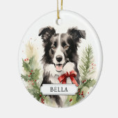 Border Collie Keramik Circle Ornament (Links)