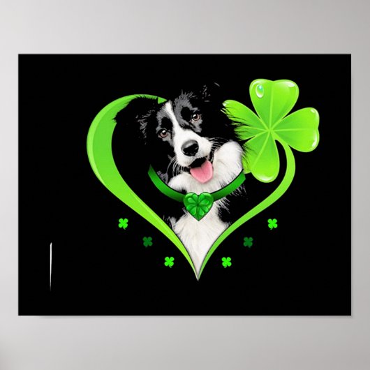Border Collie Kleeblatt Heart Poster (Vorne)
