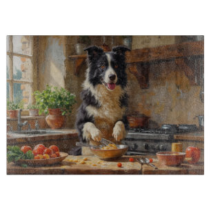 Border Collie Kochen in der Küche Schneidebrett