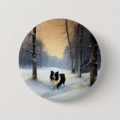 Border Collie Lass es schneien Weihnachten Button (Vorderseite)