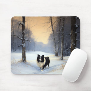 Border Collie Lass es schneien Weihnachten Mousepad