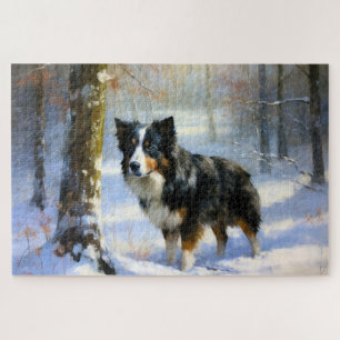 Border Collie Lass es schneien Weihnachten Puzzle