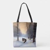 Border Collie Lass es schneien Weihnachten Tasche (Rückseite)