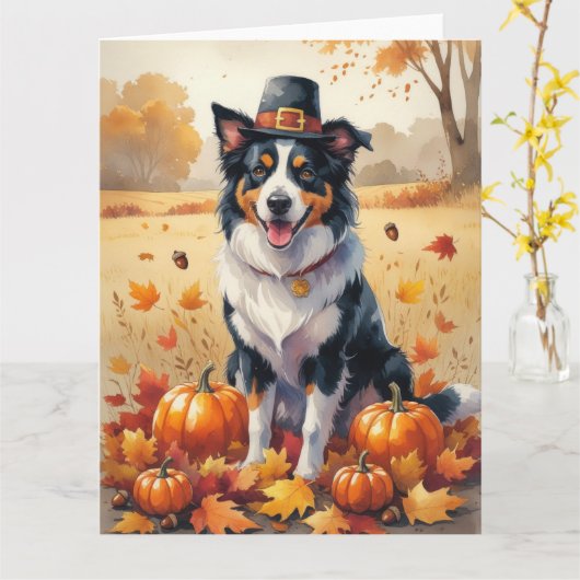 Border Collie lässt Erntedank Kunst Karte (Gelbe Blume)