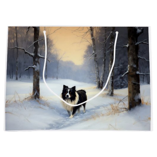 Border Collie Let It Schnee Weihnachten Große Geschenktüte (Vorderseite)