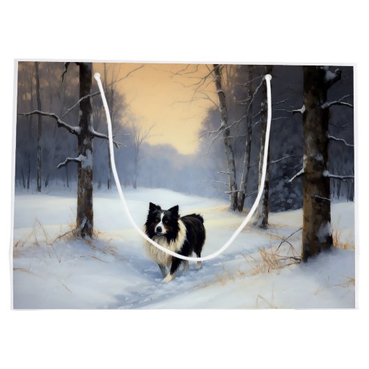 Border Collie Let It Schnee Weihnachten Große Geschenktüte (Rückseite)