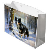 Border Collie Let It Schnee Weihnachten Große Geschenktüte (Rückseite Schrägansicht)
