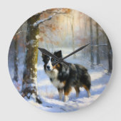Border Collie Let It Schnee Weihnachten Große Wanduhr (Vorderseite)