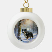 Border Collie Let It Schnee Weihnachten Keramik Kugel-Ornament (Vorderseite)