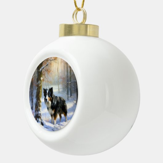 Border Collie Let It Schnee Weihnachten Keramik Kugel-Ornament (Rechts)