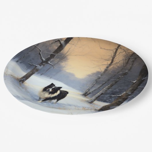 Border Collie Let It Schnee Weihnachten Pappteller (Schrägansicht)