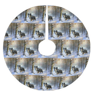 Border Collie Let It Schnee Weihnachten Polyester Weihnachtsbaumdecke