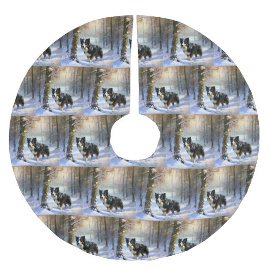 Border Collie Let It Schnee Weihnachten Polyester Weihnachtsbaumdecke (Vorderseite)