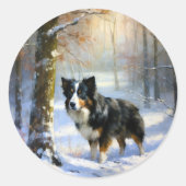 Border Collie Let It Schnee Weihnachten Runder Aufkleber (Vorderseite)